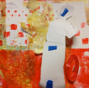 showing tape on the back of a mask, which were stuck to the watercolor paper